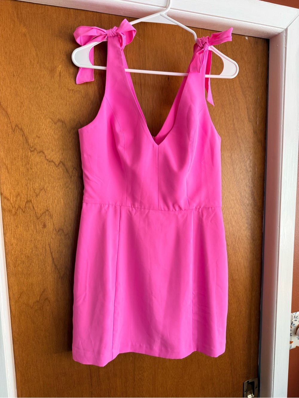 Amanda Uprichard Allora Shocking Pink Tie Shoulder Mini Dress M